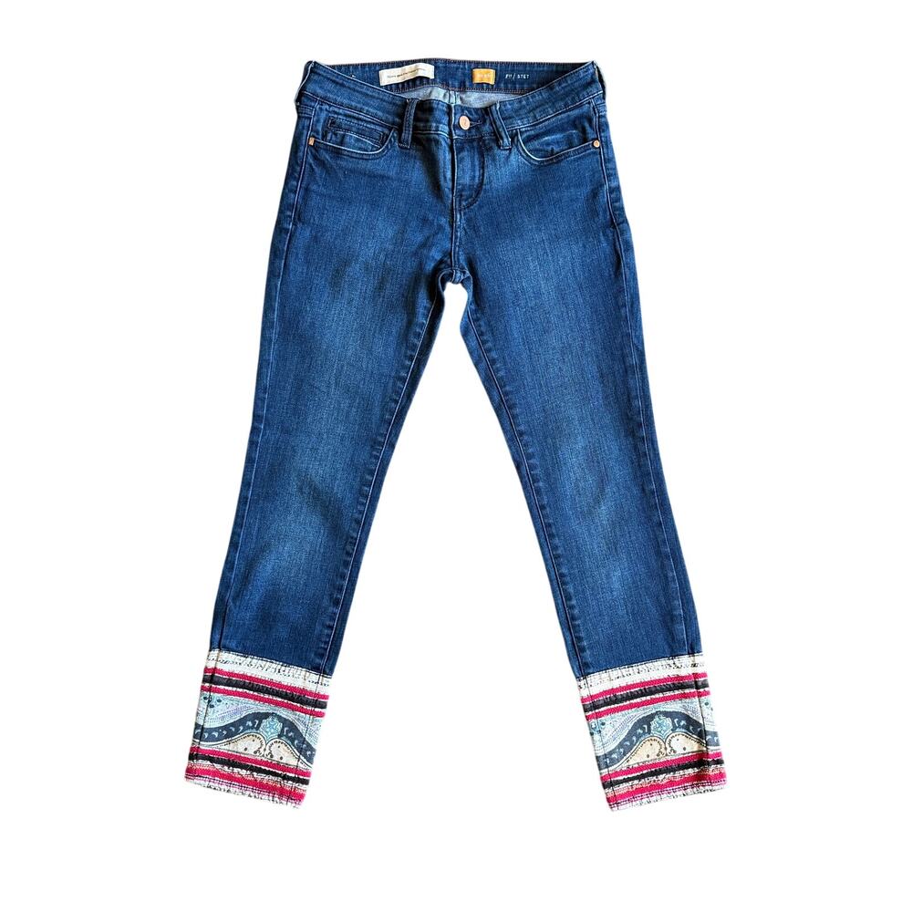 Anthropologie Pilcro Stet Crop Jeans Boho Patterned Patchwork Cuff Denim Size 26